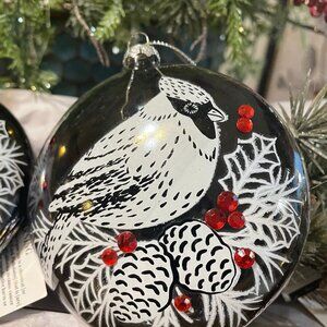 Cardinal Glass Disc Ornament, Black and White Ornaments, Christmas Ornaments